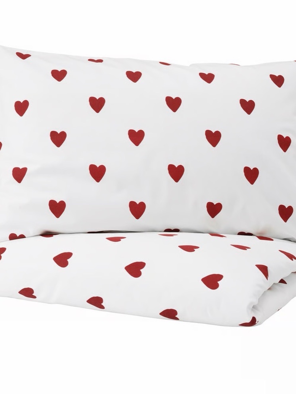 IKEA White Duvet Cover Set with Red Heart Print